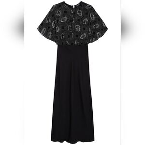 NWT- The Kooples LONG DRESS WITH SHORT SLEEVES AND EMBROIDERY BLACK Sz 1 (US 4)